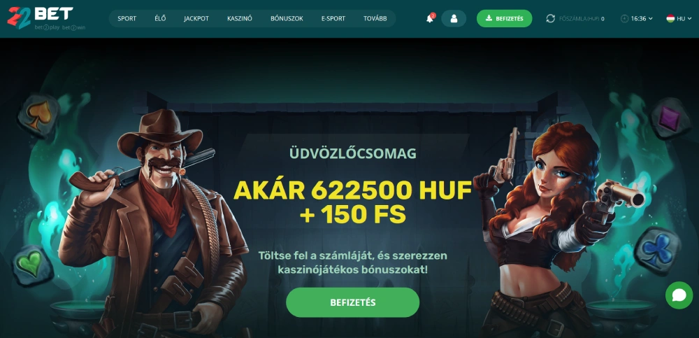 22bet kaszinó és sportfogadás üdvözlő