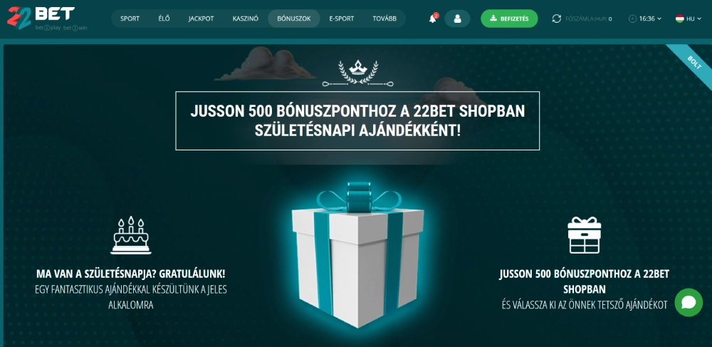 22bet Születésnapi bónusz