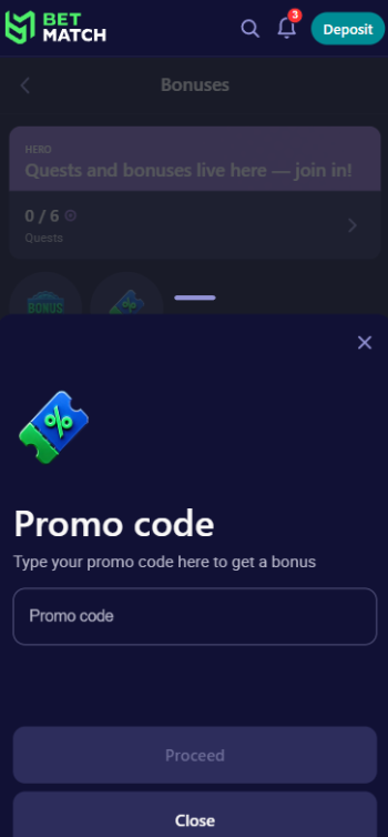 Betmatch promóciós kódok