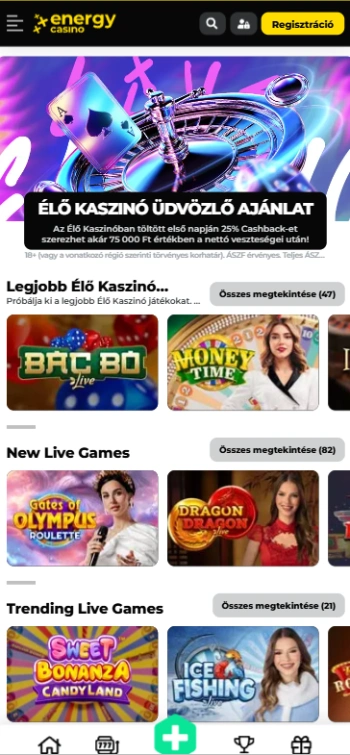 Energy Casino Élő játékok