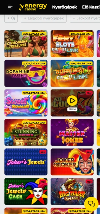Energy Casino Népszerű nyerőgépek