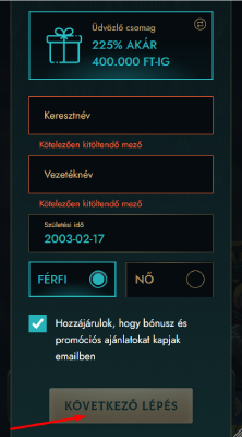 Töltsék ki a személyes adatokat