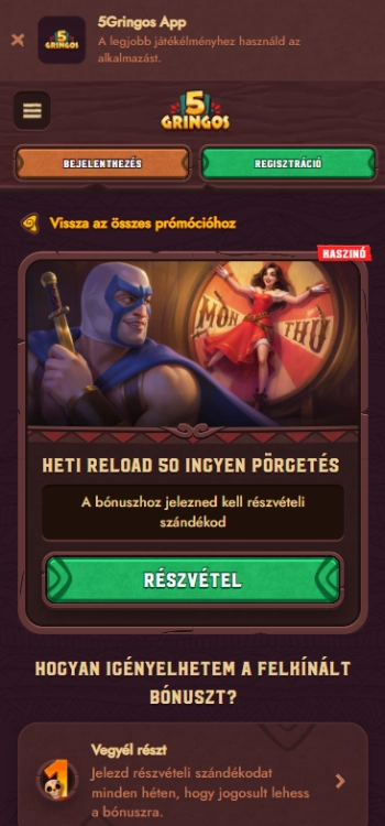 5 Gringo Ingyenes pörgetések