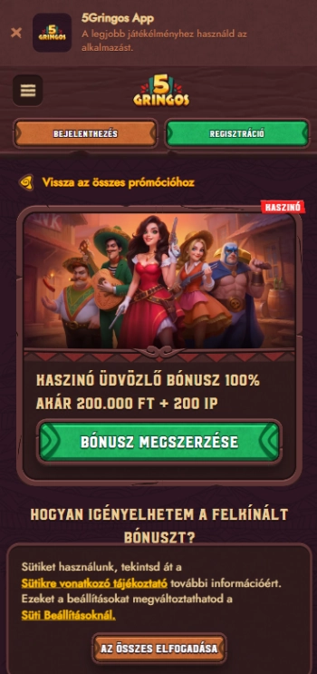 5 Gringo Üdvözlő bónusz