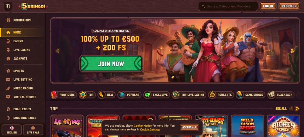 5Gringos Casino főoldal