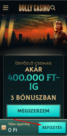 Befizetés menü megnyitása