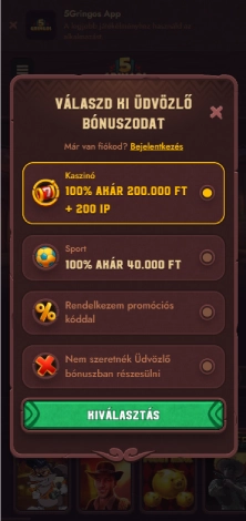 kívánt üdvözlő bónuszt